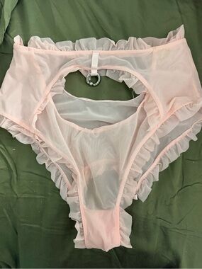 The end | Sheer Ruffle High-Waist Briefs with Ring Accent - Light Pink